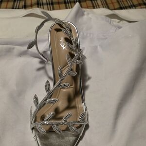 Silver Crystal Leaf Slingback Heels